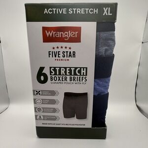 Wrangler Men's XL Active Stretch 6-Pack Boxer Briefs U-Shaped Pouch Fly Moisture
